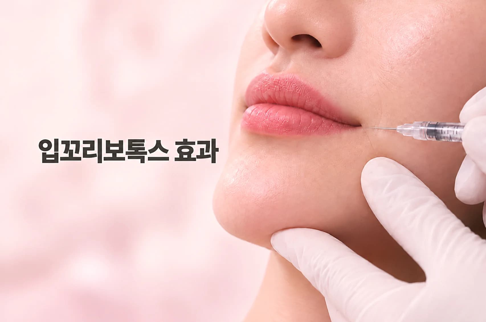 입꼬리보톡스를 맞고 있는 여성 이미지와 입꼬리보톡스 효과에 대해 설명하는 정보글