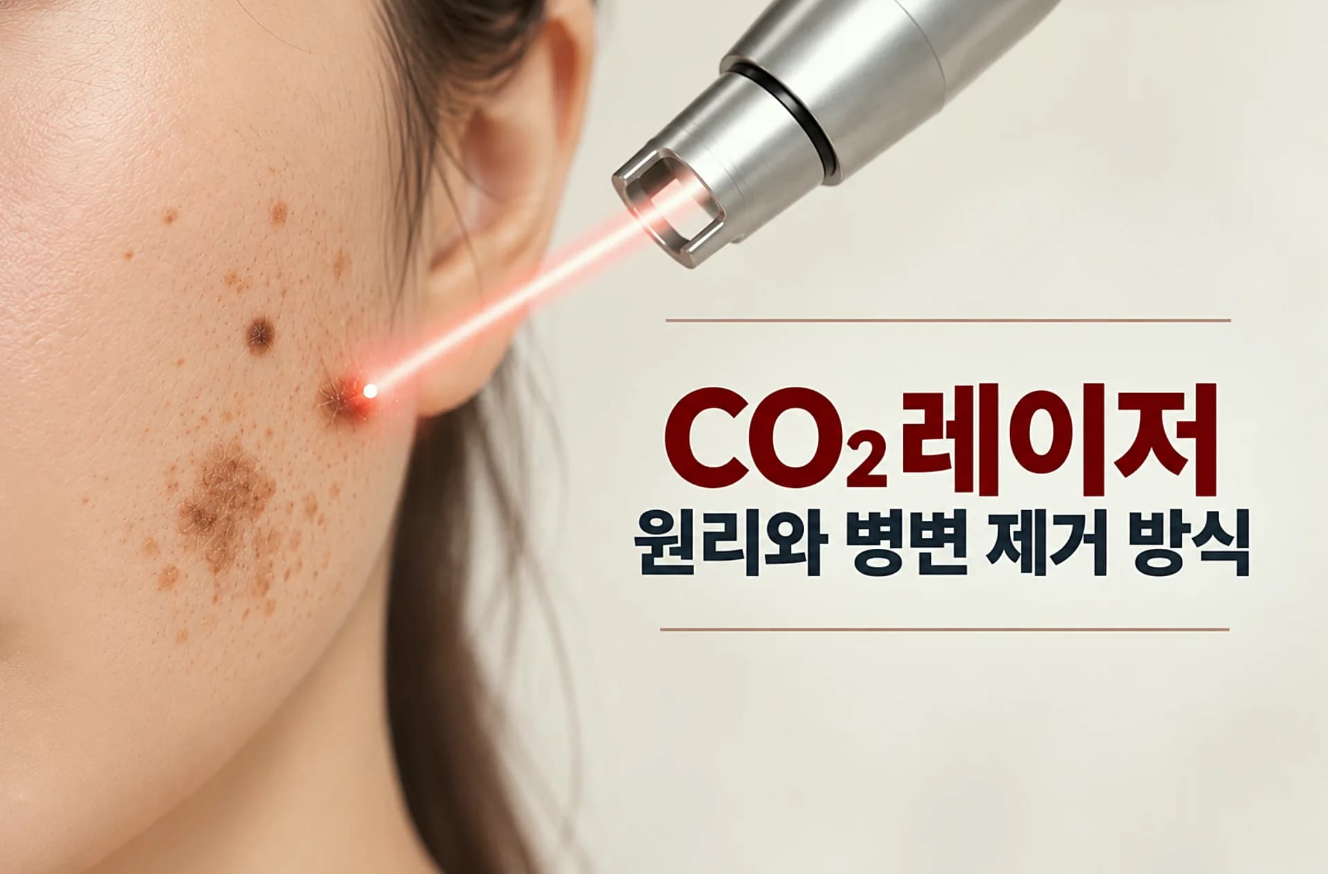 점 검버섯이 있는 얼굴에 CO2 레이저를 조사하고 있는 장면을 담은 CO2 레이저 원리 설명 썸네일